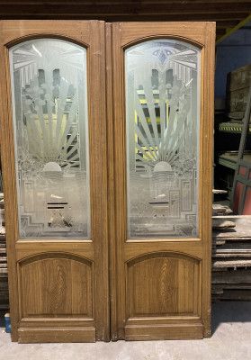 Sublime double porte ancienne avec verres gravés
