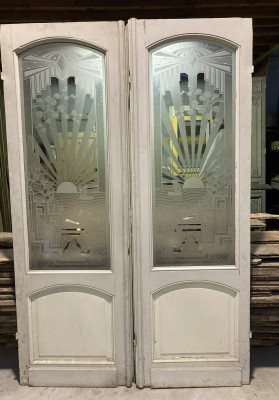 Sublime double porte ancienne avec verres gravés
