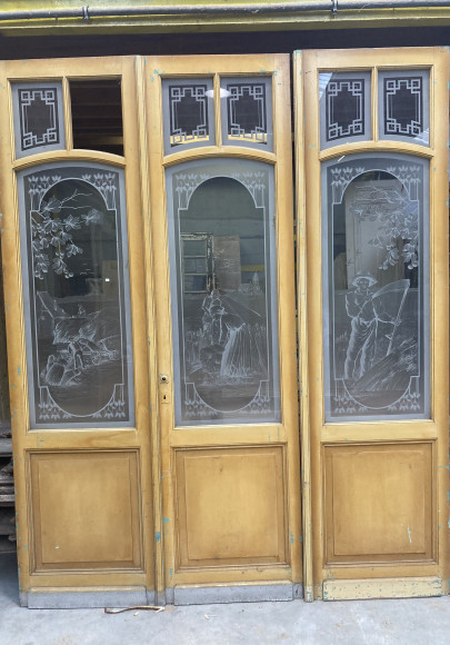 Beau triptyque de portes anciennes vitrées champs