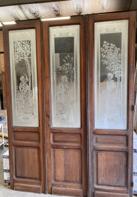 triple porte ancienne avec verre gravé