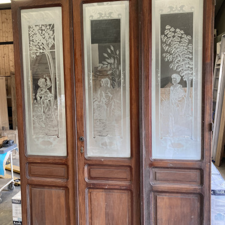 triple porte ancienne avec verre gravé