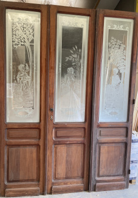 triple porte ancienne verre gravé