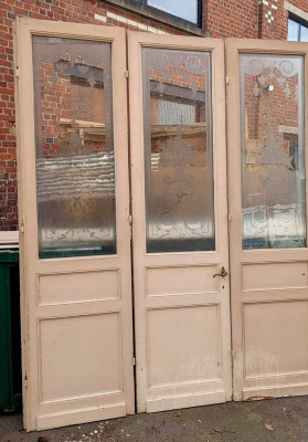 Triptyque portes anciennes en verre gravé