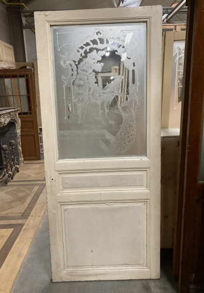 Belle porte ancienne avec verre gravé