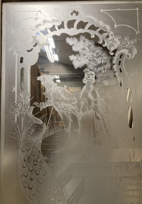 Belle porte ancienne avec verre gravé zoom